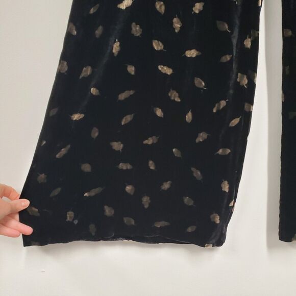 Anthropologie Elevenses Ultra Wide Leg Velvet Silk Pants Women's 6 Black Leaf - Picture 3 of 12